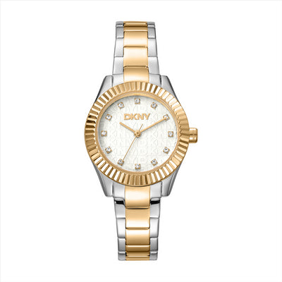 DKNY Chambers Glitz Silver Dial Two Tone Bracelet 30Mm