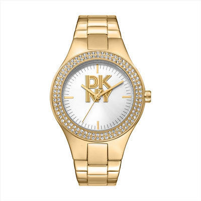 DKNY Parsons Glitz Silver Dial Ipg Bracelet 38Mm