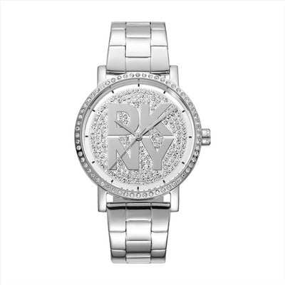 DKNY Soho Logo Silver Txtur Dial Stainless Steel Bracelet 36Mm