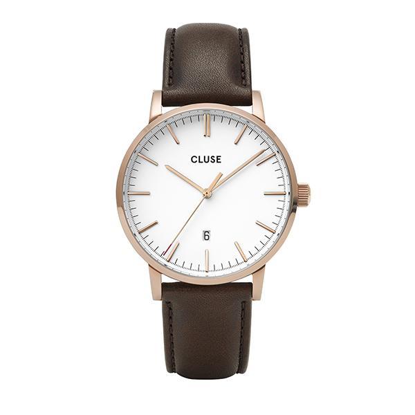 Cluse Arvis Leather Rose Gold White Dial Analoque Quartz Brown Watch