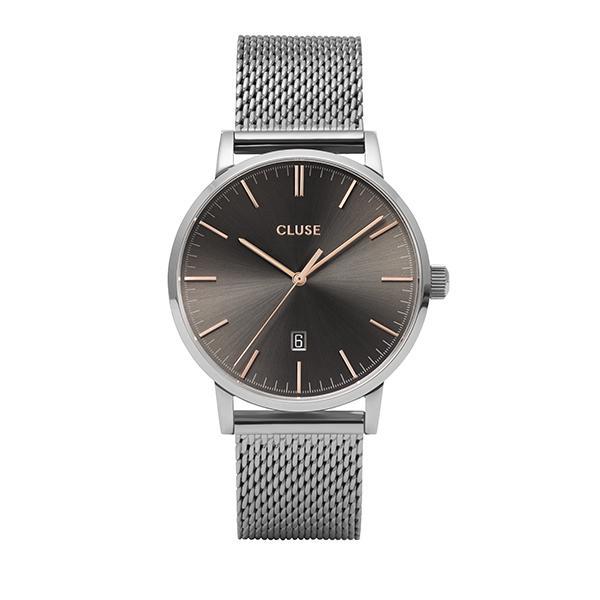 Cluse Aravis Mesh Silver Black Dial Analoque Quartz Watch