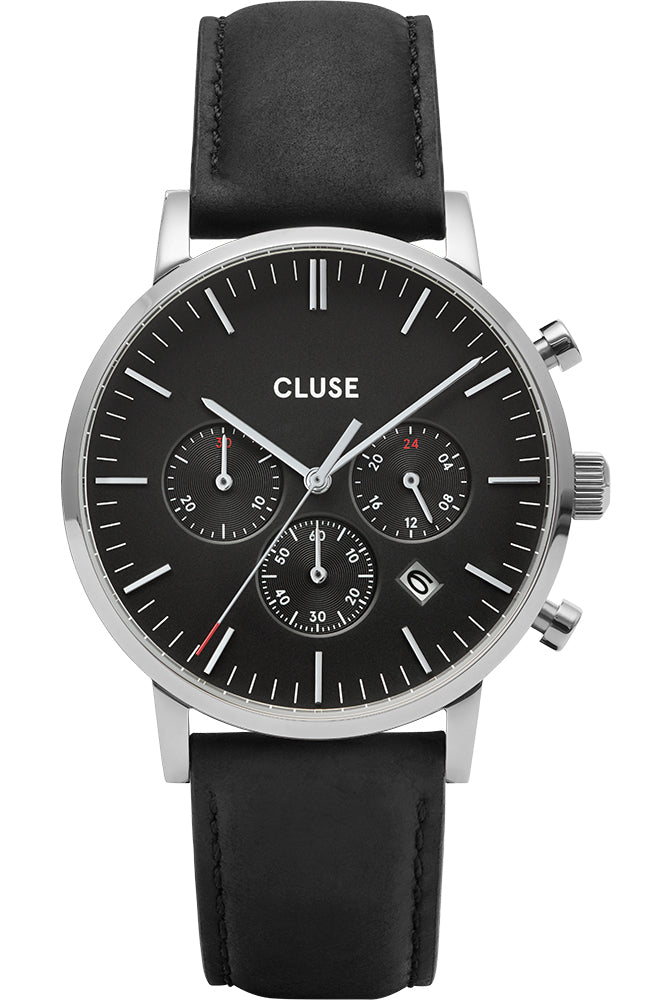 Cluse Aravis Chronograph Leather Silver Analoque Quartz Watch