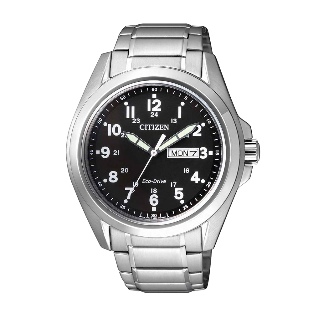 Citizen Gnts Eco-Drive Black Dial Stainless Steel Band Wr100