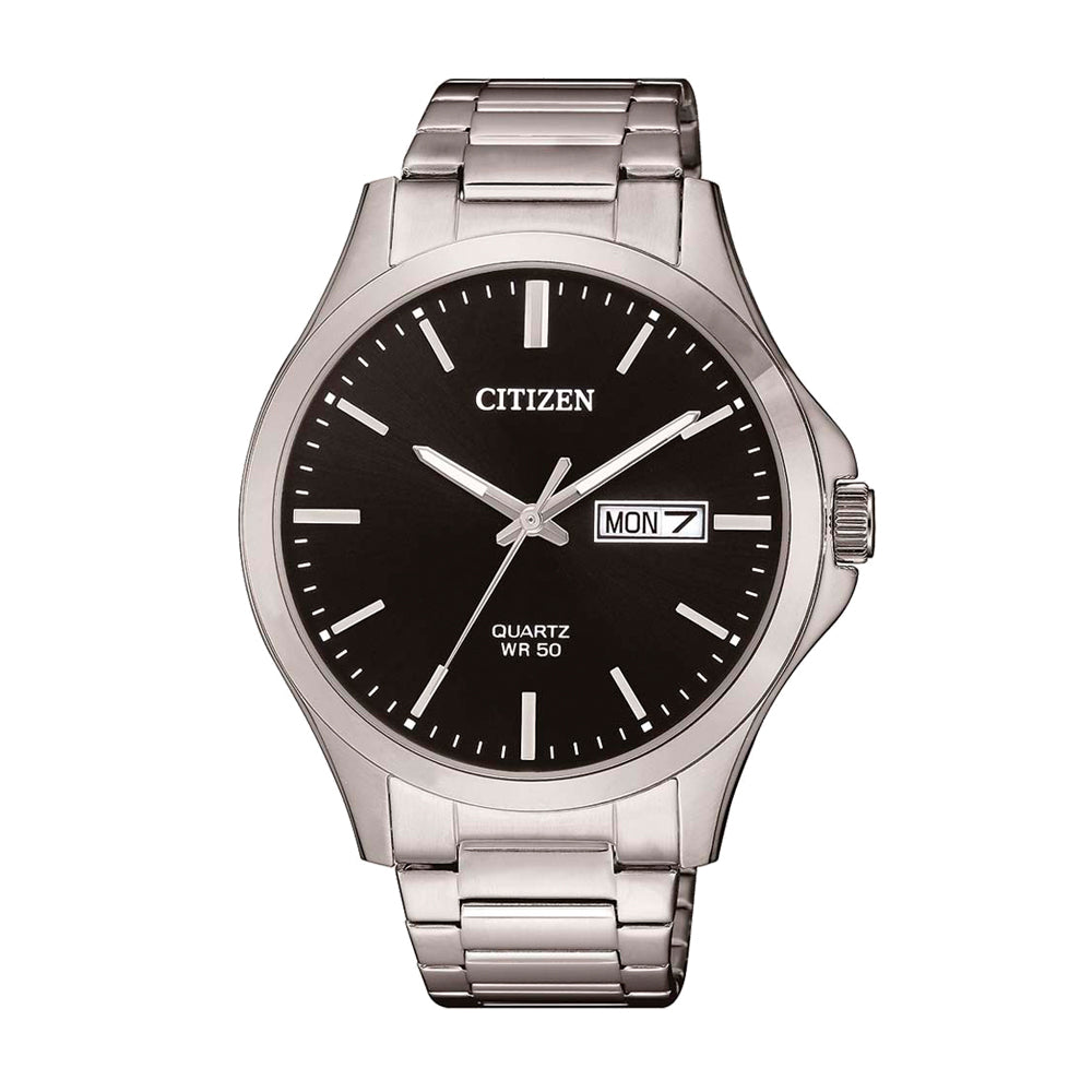 Citizen Gnts Analoque Quartz Wr50 Black Dial Stainless Steel Band Watch
