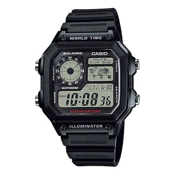 Casio Auto Led Light Multi Alarm 50M Wr Black Case & Resin Band