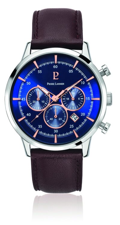 Pierre Lannier Capital Chronograph Blue/Blue Leather 43Mm Analoque Quartz Watch