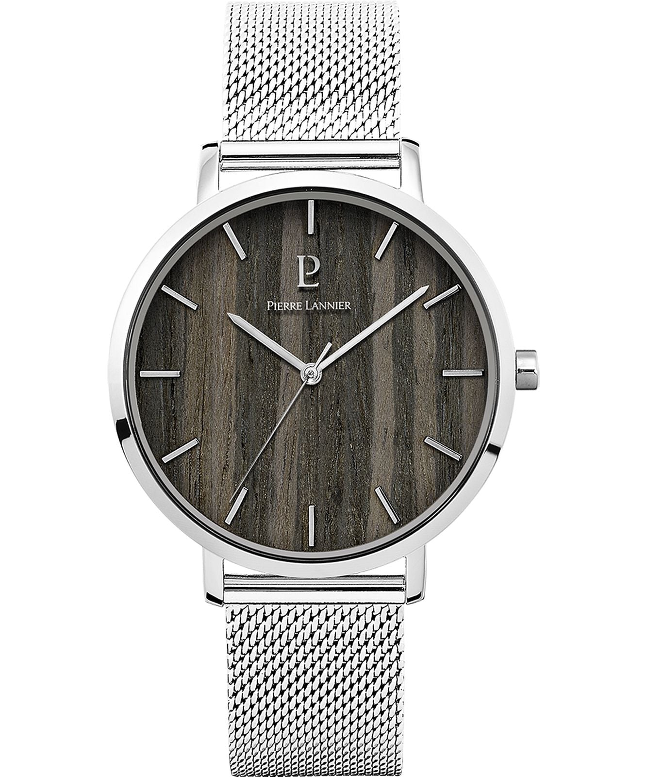 Pierre Lanier Analoque Quartz Wood Silver Mesh Men Watch