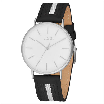 Jag Daniel Black&White Leather Strap Mens Quartz Watch