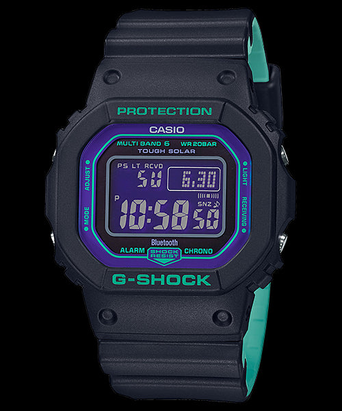 G Shock 200M Solar Digital Black & Aqua Band Watch