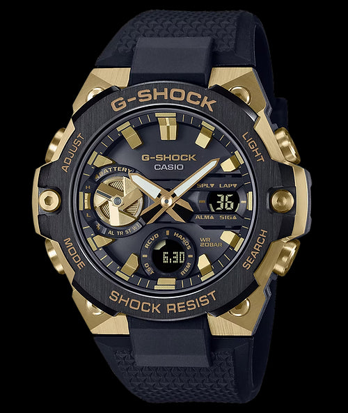 G Steel Duo Solar 200M Blk Face /Gold G Shock Watch