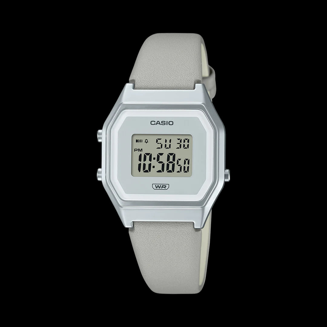 Casio Ladies Digital Stop Watch White/Green Leather