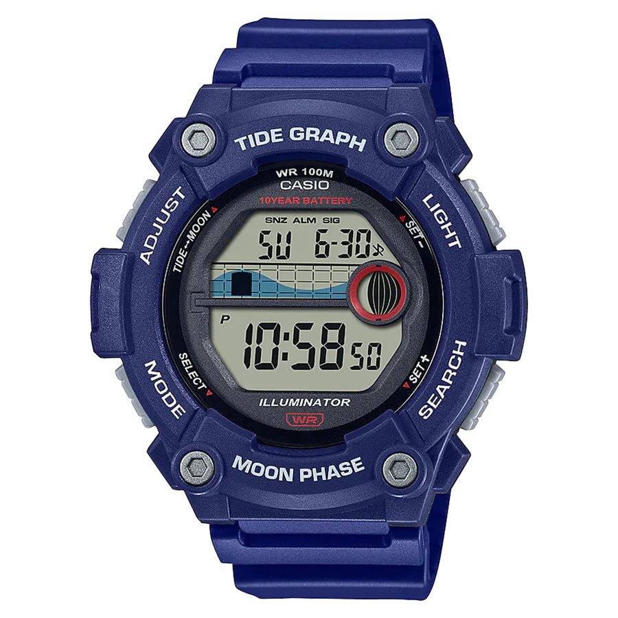 Casio Digital Tide 10Yr Battery Warranty 100M Blue Resin
