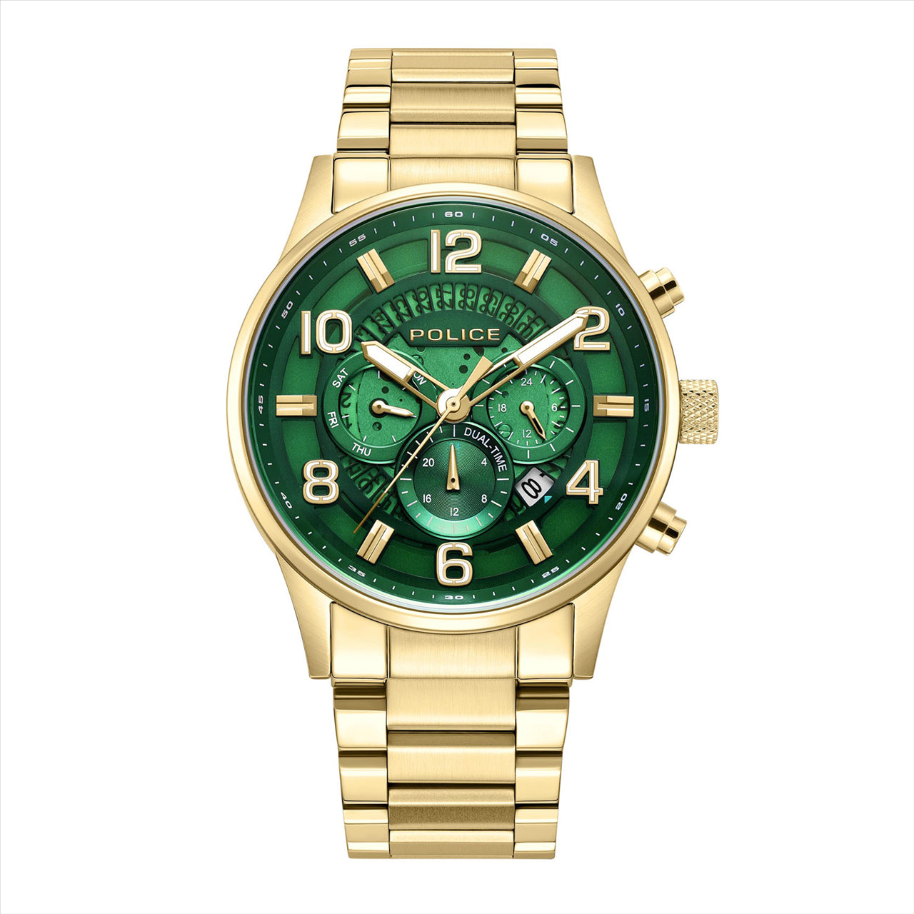 Police Quartz Gold Band Green Dial Mens Watch