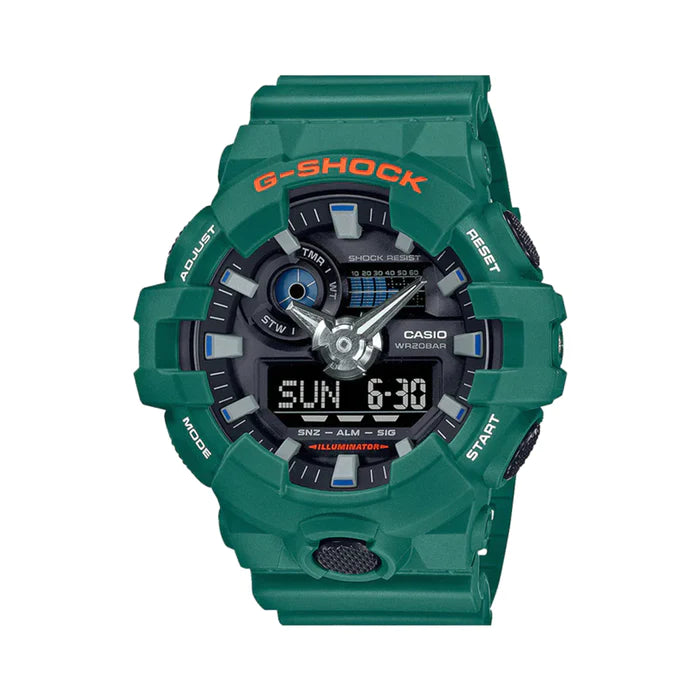 G Shock Duo Skator Alarm 200M Blk Face Green Case &Band