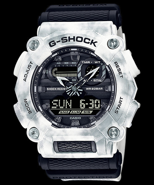 G Shock 200M Blk & White Band Watch