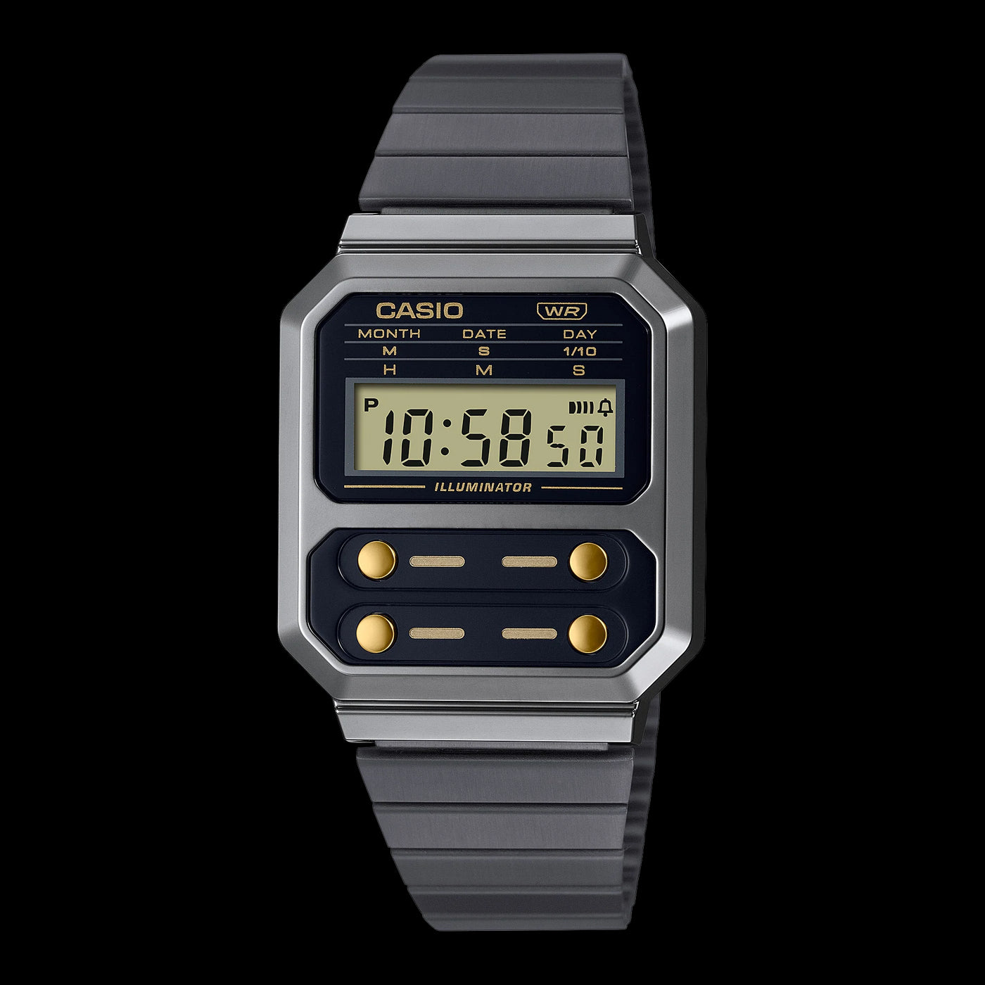 Casio Vintage Digital Square Alarm Gin Mettalic Band Watch