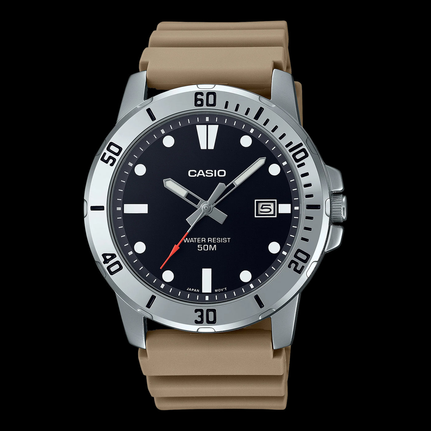 Casio Gents 50M Analoque Black Face Beige Resin Band