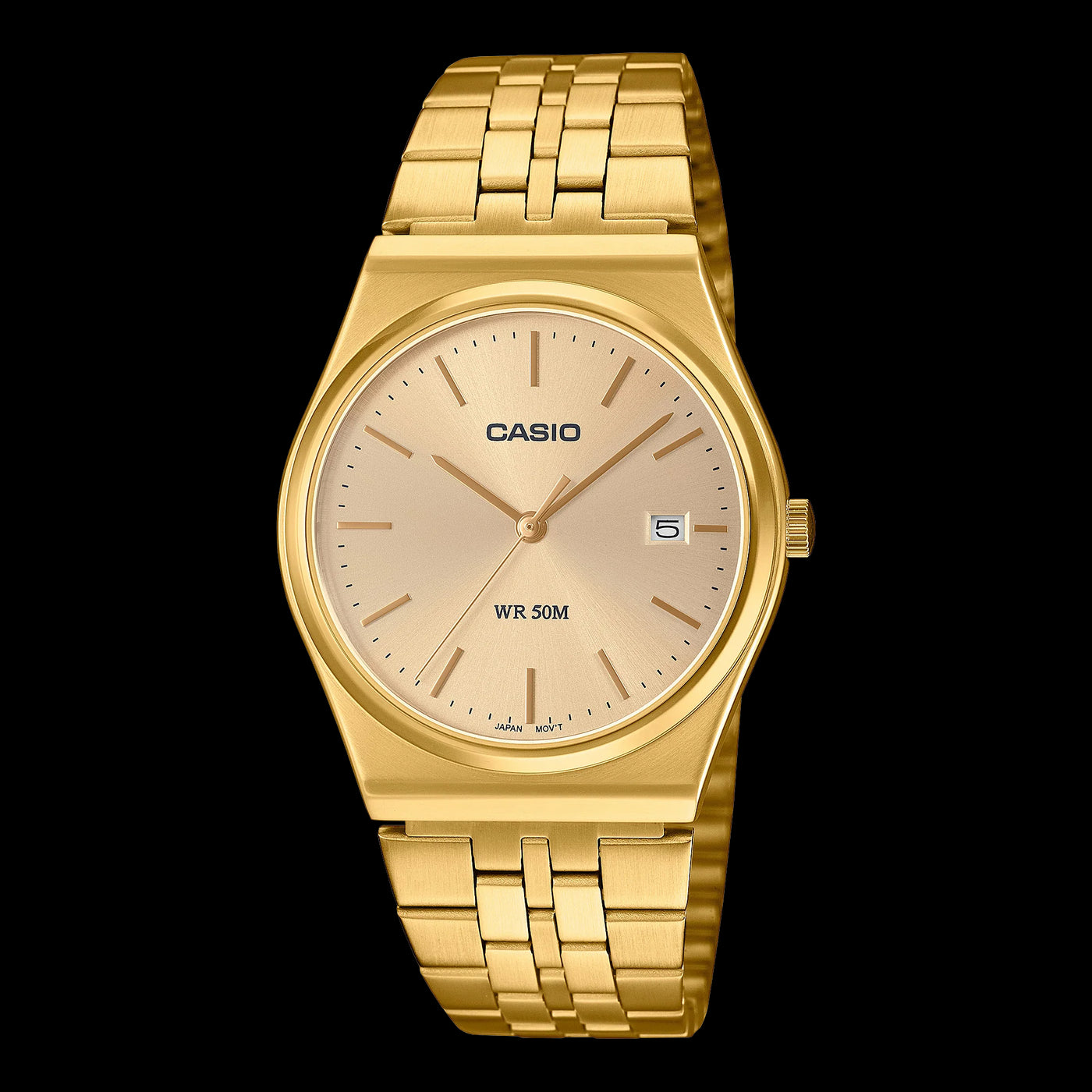 Casio Gents Analoque 50M Wr Gold Face Gold Plated S Steel Band