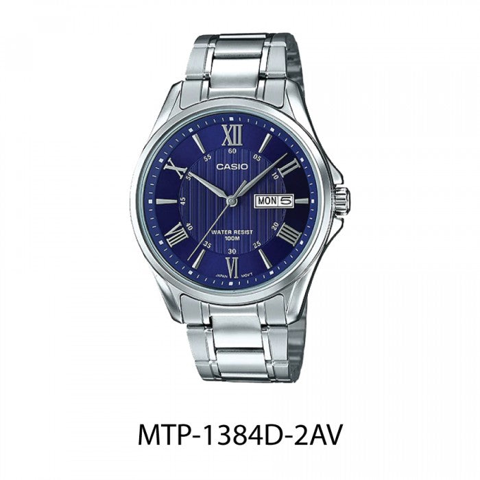 Casio Analoque Gents Safety Catch 100M Blue Face S/Steel Band