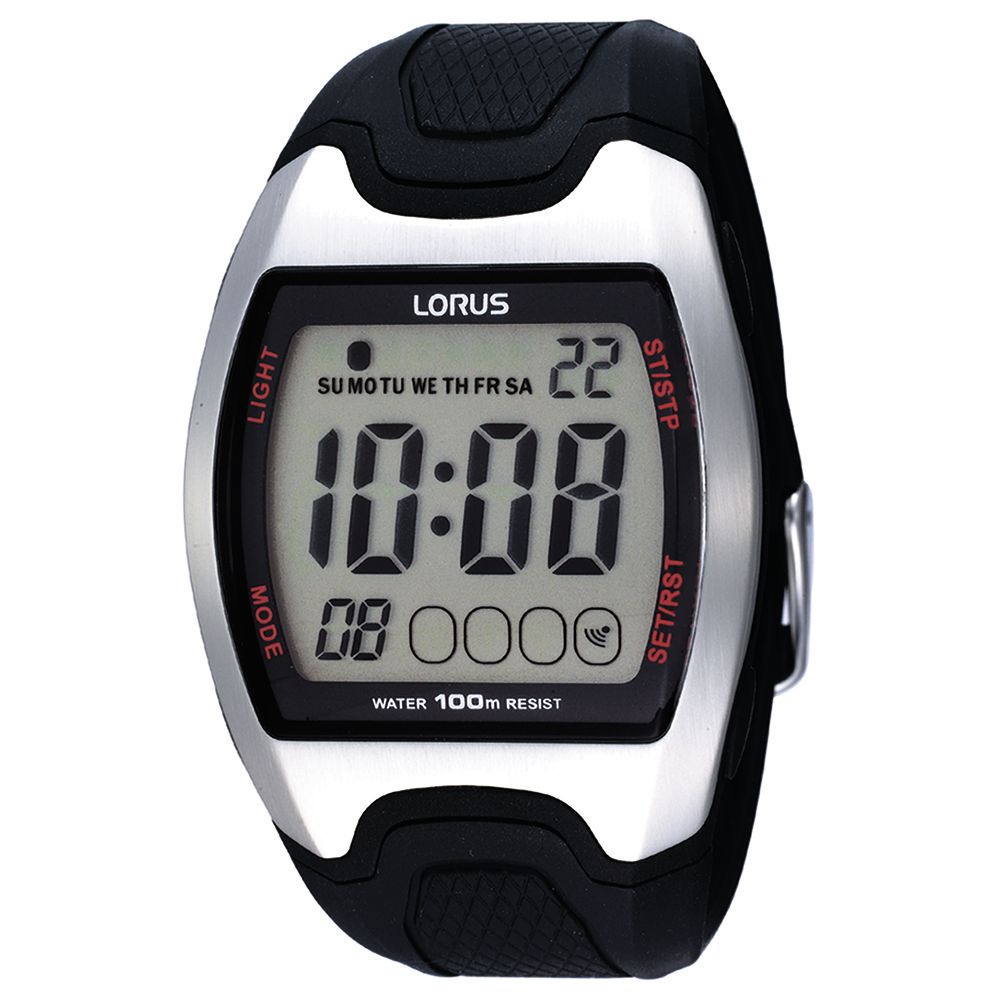 Lorus Sports Digital 100M Multi Timer Black Rubber Band Watch Xmas23 1602