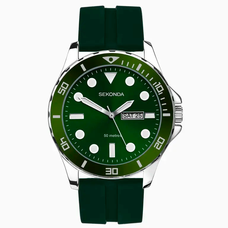 Sekonda Dive Style Green Dial Green Rubber Strap 44M