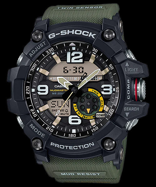 G Shock Mudmaster Twin Sensor Direction Temp Green Resin Band