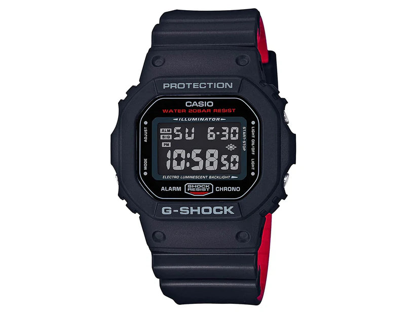 Casio Digital Blk/Red 200M Alarm Blk Red Layered Band