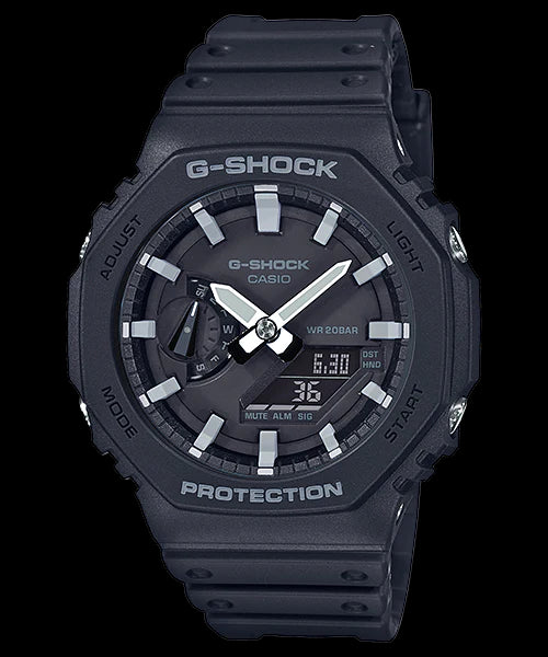 G Shock New Basic Duo Slim Alarm 200M Blk Face White Hands Blk Resin Band