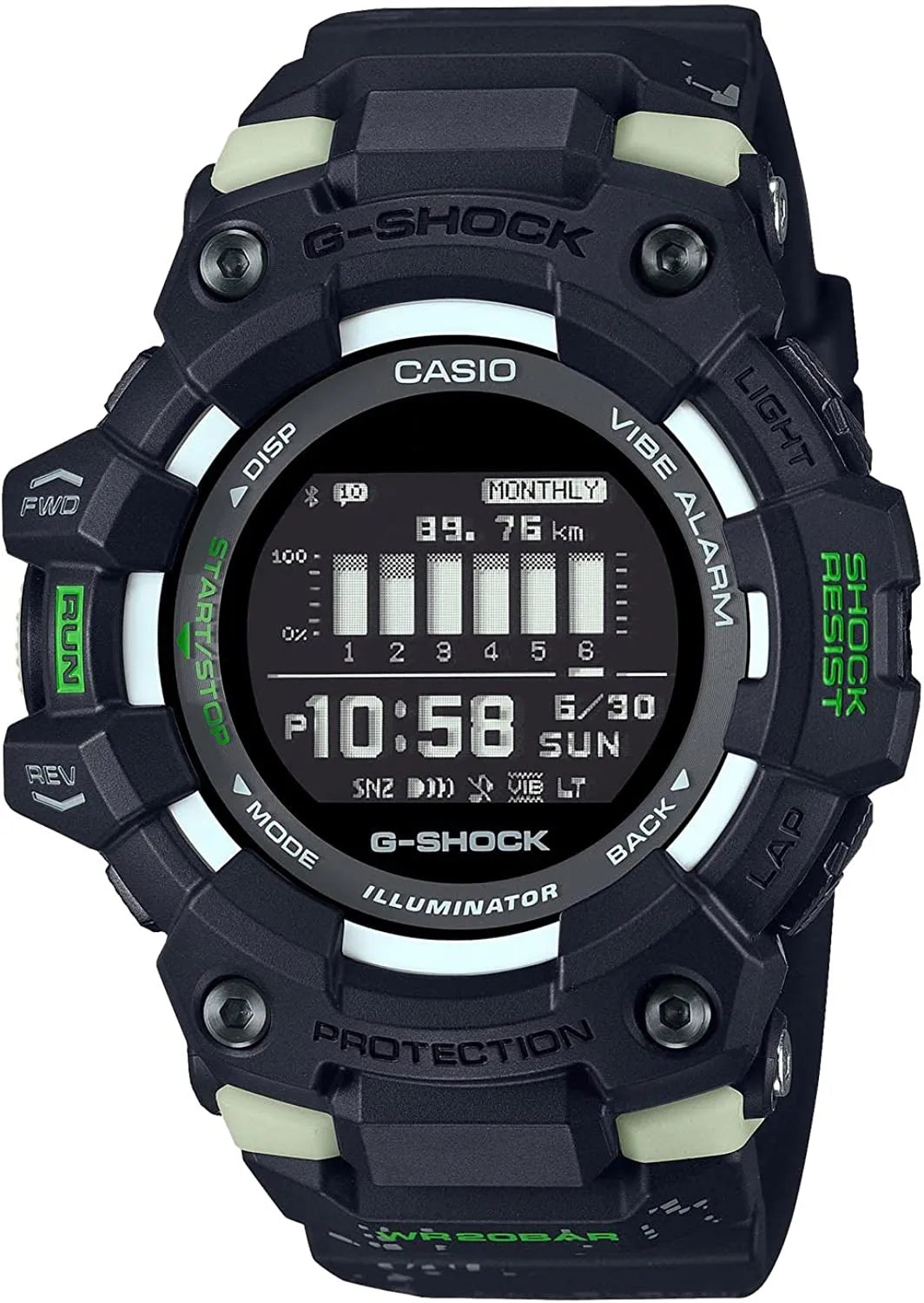 G Shock Squad 200M Training Data Midnight Cityru Blk/White Resin Band