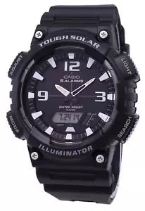 Casio Gents Duo Solar W/Time 5 Alarms 100M Wr Blk Resin Blk Face With White