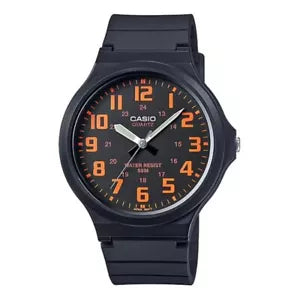 Casio Gents Analogue Black Face Orange Nums 50M Wr Blk Resin Band