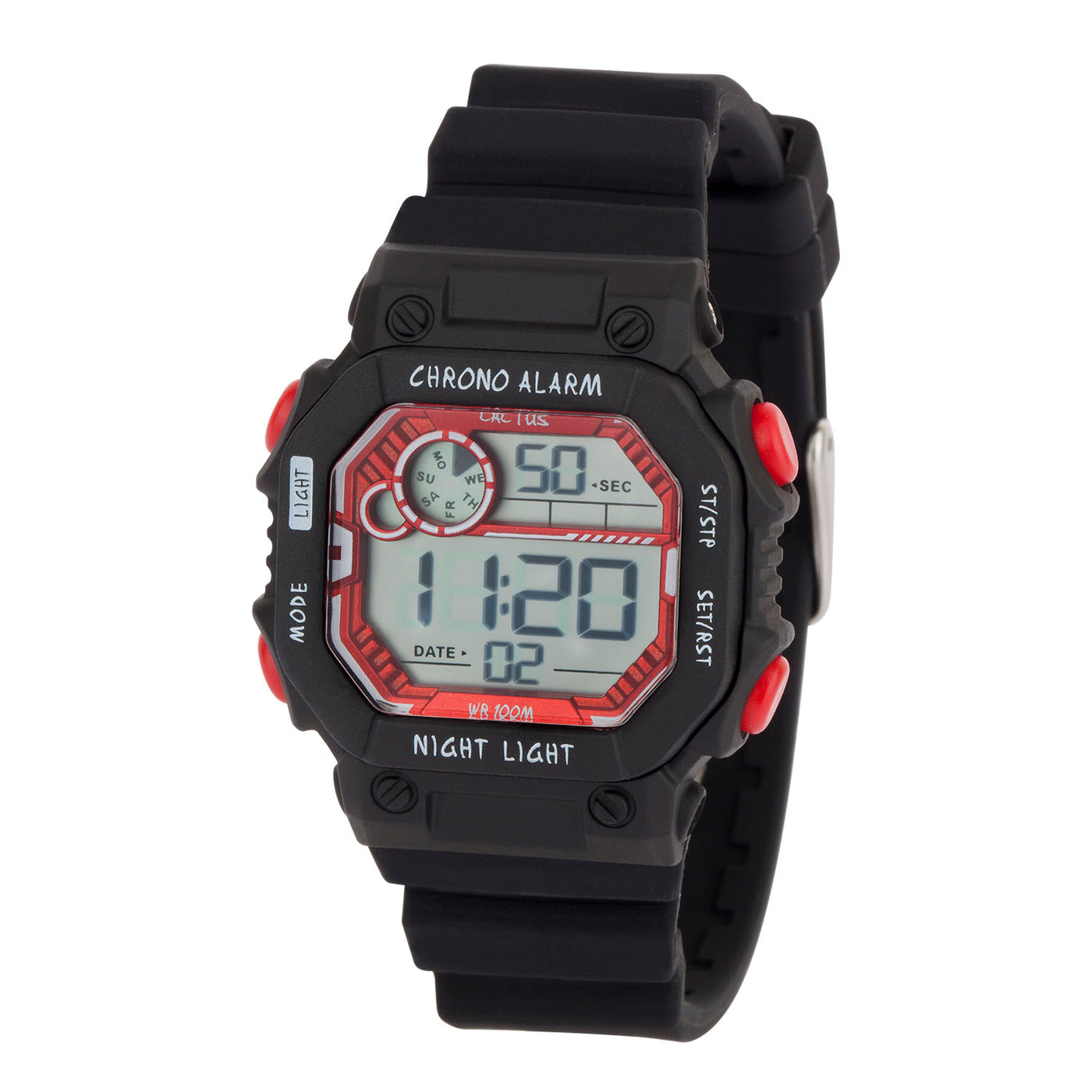 Cactus100m Water Resistant Watch With Silicone Band Digital