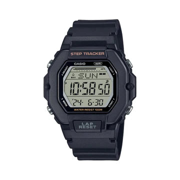 Casio Digital Step Tracker Led Dual Time 100M Wr Black Resin Band