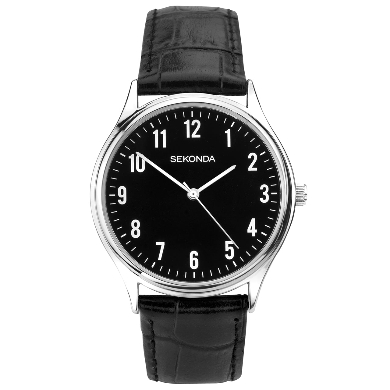 Sekonda Black Dial Silver Case Black Croco Strap