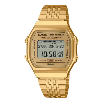 Casio Dig Vintage Steps B/T Steps Dual Alarm Wr Goldtone Case & S/S Band