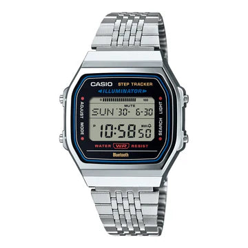 Casio Dig Vintage Steps B/T Steps Dual Alarm Wr Chrome Case, S/Steel Band