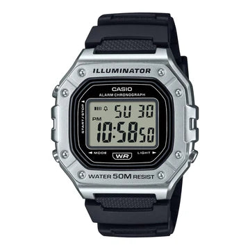 Casio Digital Square S/Watch Alarm 50Mwr Silver Face Resin Band