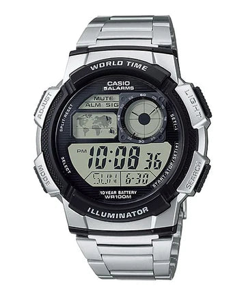 Casio Sports Digital Watch ,Stainless Steel Band, 100M Wr