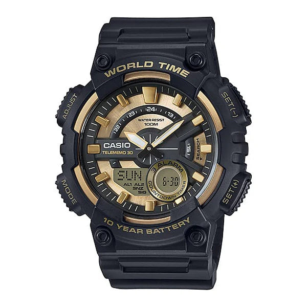 Casio Duo,Black/Gold Face ,Black Resin Band 100Mwr