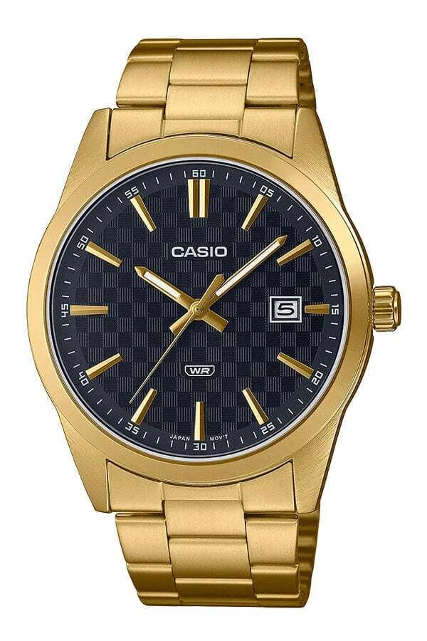 Casio MTP-VD03G-1A Men's Black Gold Analog Steel Band Date Indicator Watch