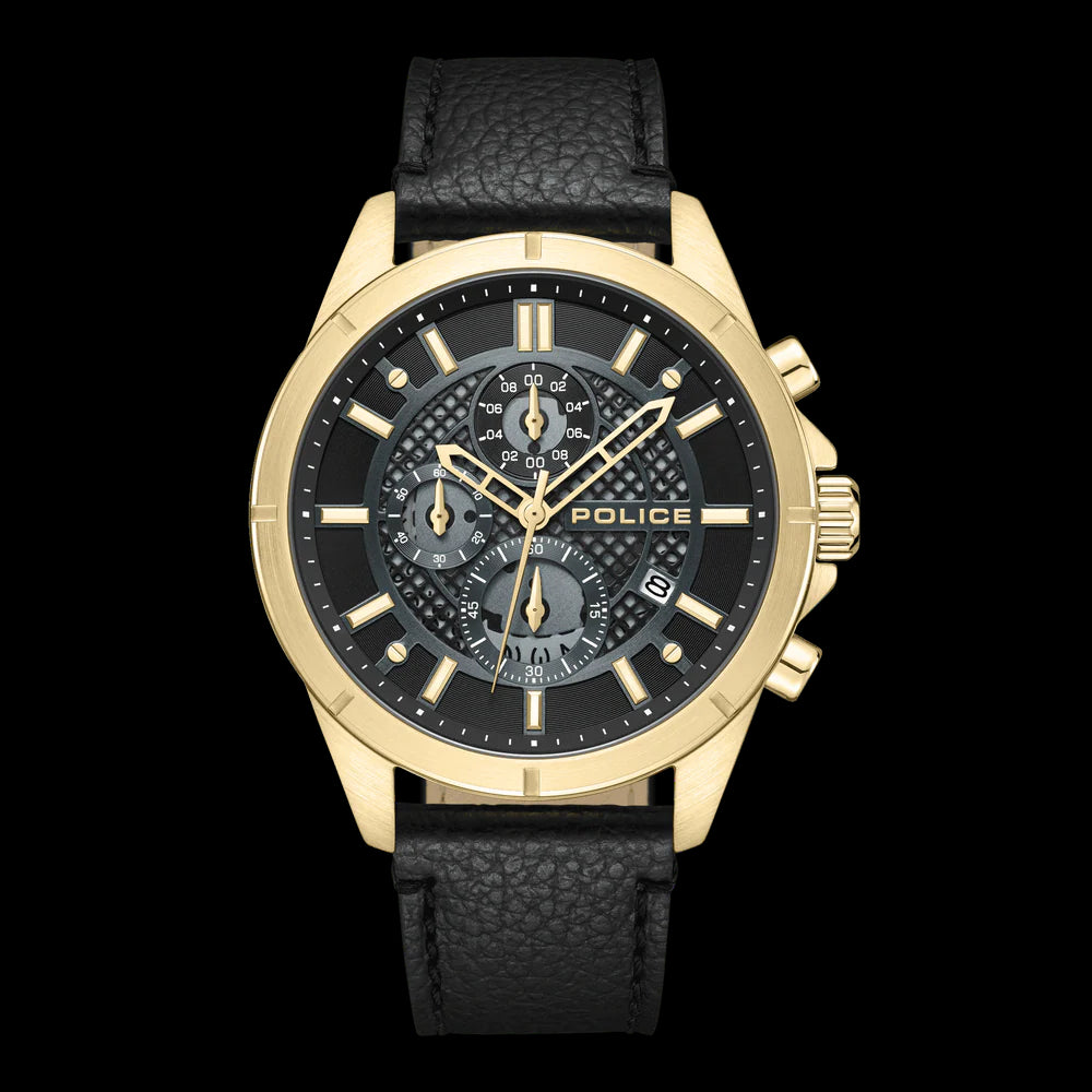POLICE Burbank Black Dial Black Leather 45Mm