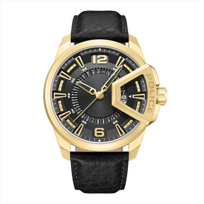 Police Underlind Black Dial Black Leather Strap 46Mm