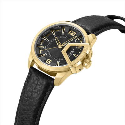 Police Underlind Black Dial Black Leather Strap 46Mm