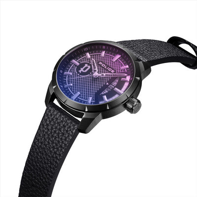 Police Neist Blue/Orange Dial Black Leather Strap 45Mm