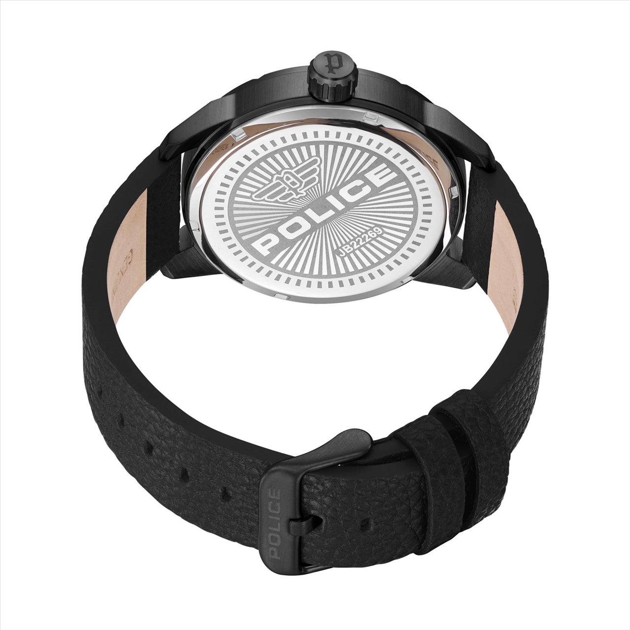 Police Neist Blue/Orange Dial Black Leather Strap 45Mm