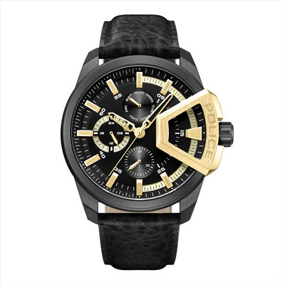 Police Underlind Black Dial Black Leather Strap 46Mm