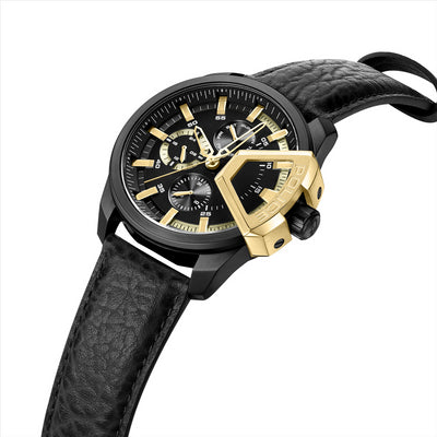 Police Underlind Black Dial Black Leather Strap 46Mm