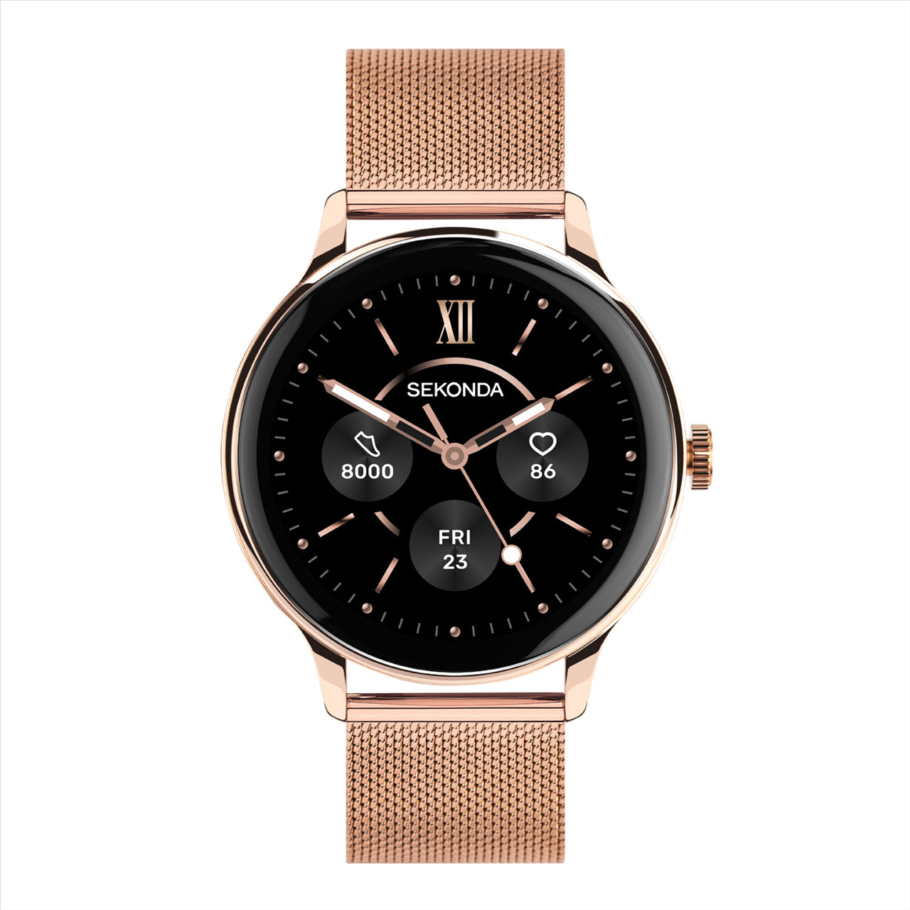 Sekonda Smart Flex+ Black Dial Rose Gold Mesh Bracelet 42Mm