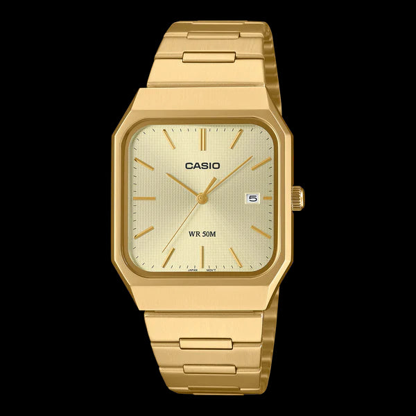 Casio Analogue Square ,Gold Face,Gold S/Steel ,50 Wr