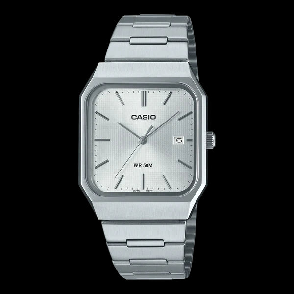 Casio Analogue Square Silver Face Wr50m